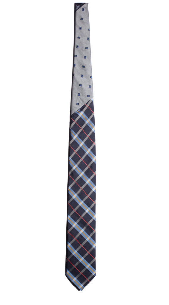 Cravatta Blu a Quadri Multicolor Nodo in Contrasto Grigia Fantasia Made in Italy Graffeo Cravatte Intera