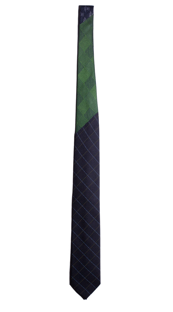 Cravatta Blu a Quadri Verde Celeste Nodo in Contrasto Principe di Galles Verde Blu Made in Italy Graffeo Cravatte Intera