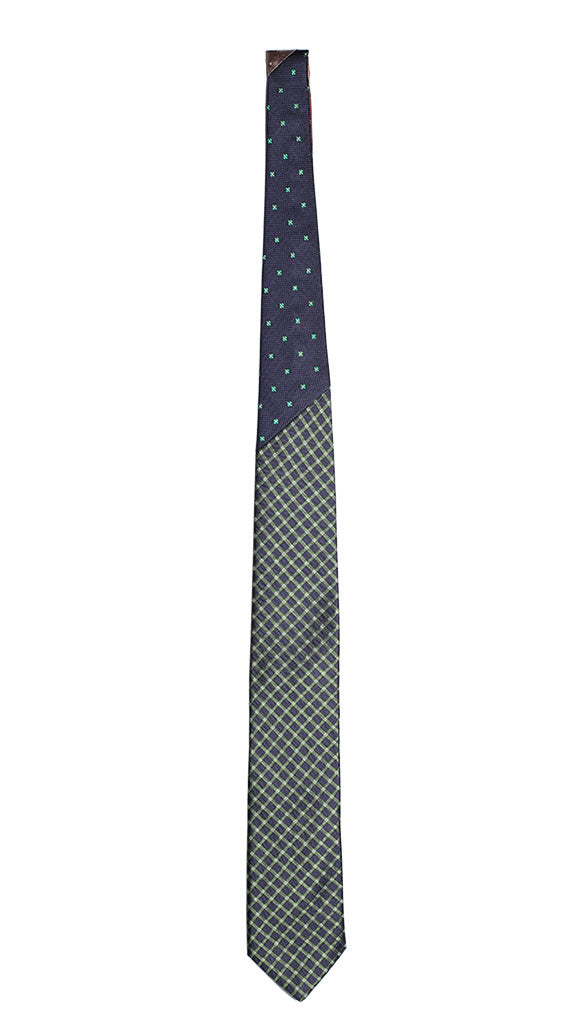 Cravatta Blu a Quadri Verdi Nodo a Contrasto Blu Verde Bianco Made in Italy Graffeo Cravatte Intera