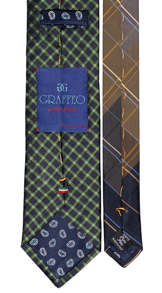 Cravatta Blu a Quadri Verdi Nodo a Contrasto Blu Verde Bianco Made in Italy Graffeo Cravatte Pala