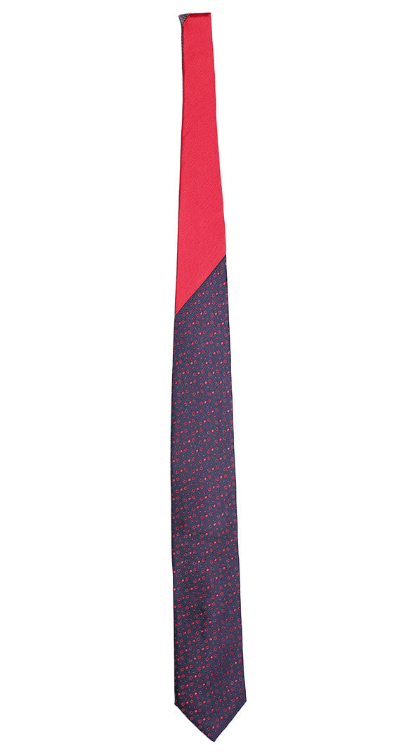 Cravatta Blu con Fantasia Rossa con Nodo a Contrasto Rosso Tinta Unita Made in Italy Graffeo Cravatte Intera