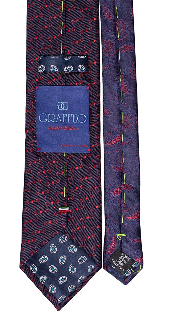 Cravatta Blu con Fantasia Rossa con Nodo a Contrasto Rosso Tinta Unita Made in Italy Graffeo Cravatte Pala