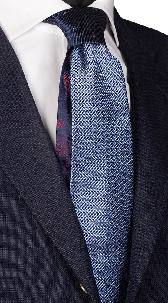 Cravatta Bluette Grigia Nodo in Contrasto Blu Made in Italy graffeo Cravatte