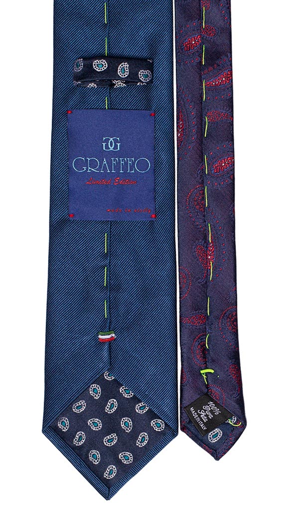 Cravatta Bluette Tinta Unita Nodo in Contrasto a Quadri Bluette Rosa Bordeaux Blu Made in Italy Graffeo Cravatte Pala