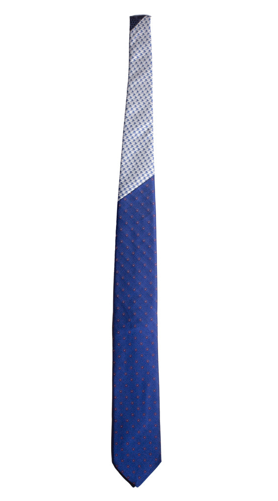 Cravatta Bluette a Fiori Bordeaux Nodo in Contrasto Pied de Poule Bianco Blu Made in Italy Graffeo Cravatte Intera