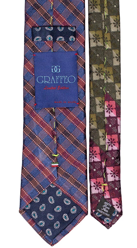Cravatta Bluette a Quadri Righe Blu Bordeaux Rosa Nodo Bordeaux Pois Tono Su Tono Made in Italy Graffeo Cravatte Pala