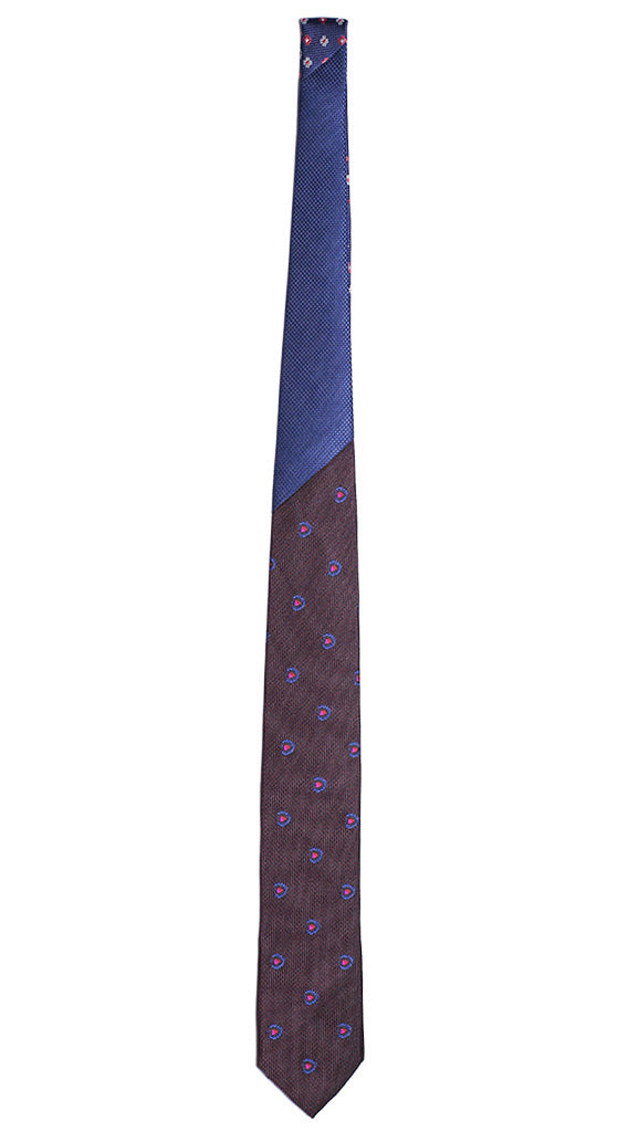 Cravatta Bordeaux Blu Fantasia Bluette Fucsia Nodo in Contrasto Bluette Made in italy Graffeo Cravatte Intera