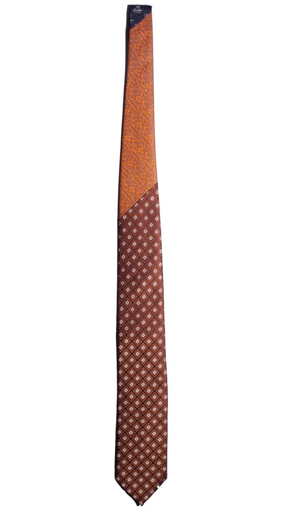 Cravatta Bordeaux Marrone Bianca Nodo in Contrasto Arancione a Fiori Blu Made in Italy graffeo Cravatte Intera