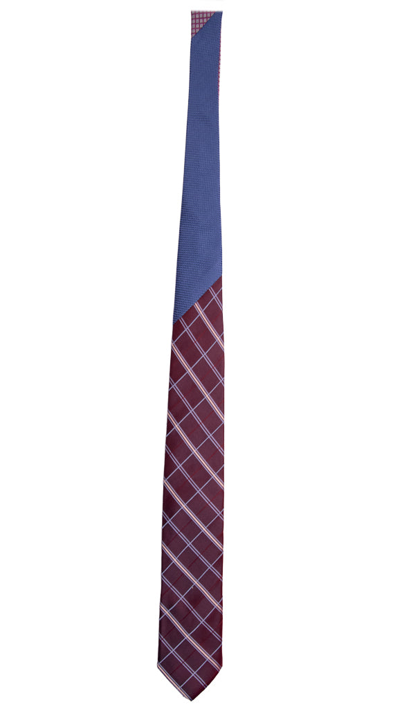 Cravatta a Quadri Bordeaux Celeste Bianco Nodo in Contrasto Bluette Made in Italy Graffeo Cravatte Intera