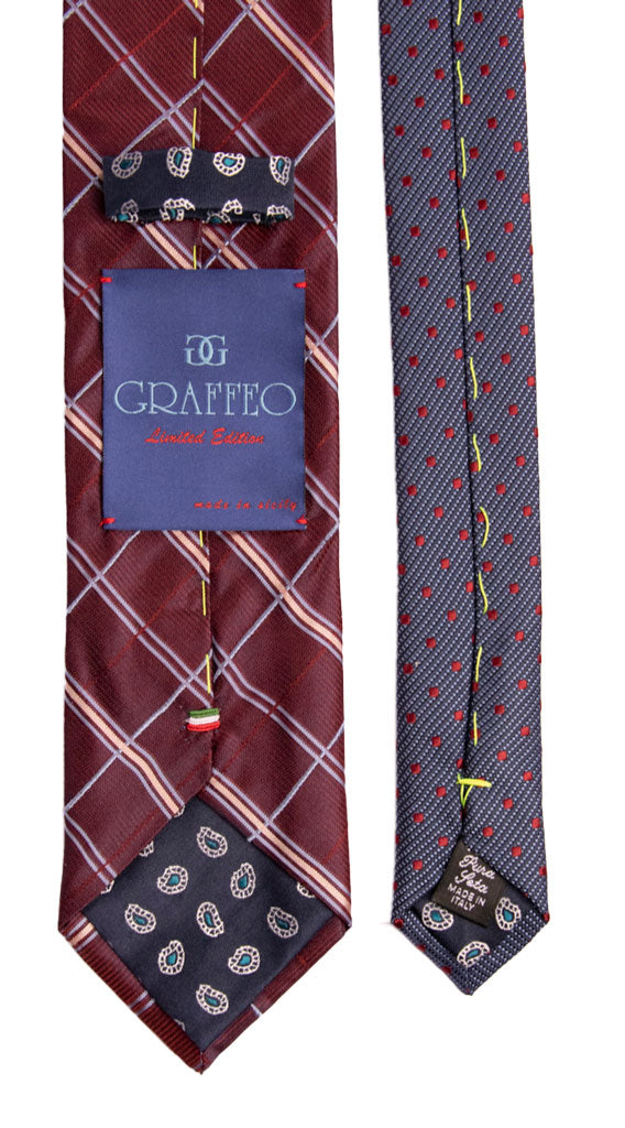 Cravatta a Quadri Bordeaux Celeste Bianco Nodo in Contrasto Bluette Made in Italy Graffeo Cravatte Pala