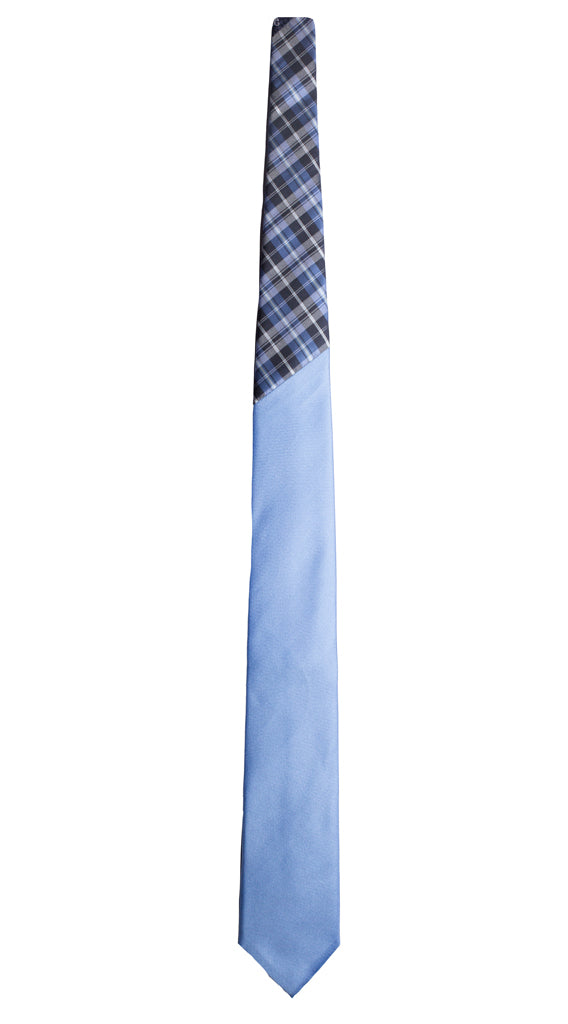 Cravatta Celeste Nodo in Contrasto a Quadri Blu Celeste Made in Italy Graffeo Cravatte Intera