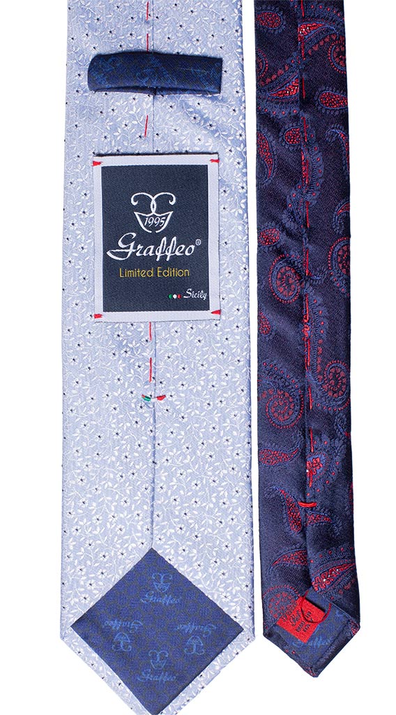 Cravatta Celeste a Fiori Bianchi Nodo in Contrasto Blu Made in Italy Graffeo Cravatte Pala
