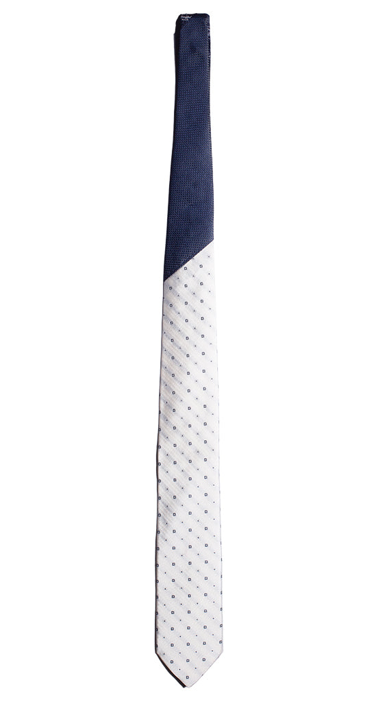 Cravatta Cerimonia Biancospino Fantasia Grigia Nodo in Contrasto Blu Grigio Made in Italy Graffeo Cravatte Intera