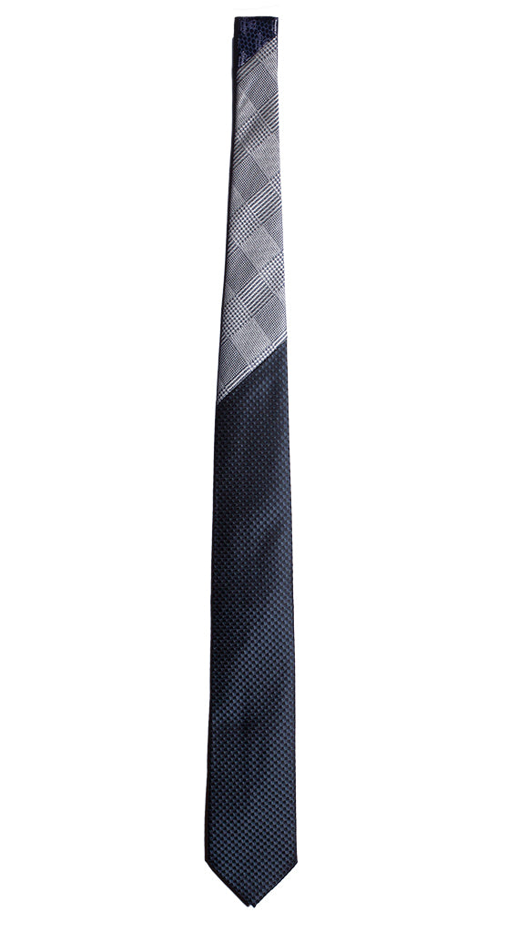 Cravatta Cerimonia Blu Avio Nodo in Contrasto Principe di Galles Blu Bianco N2003