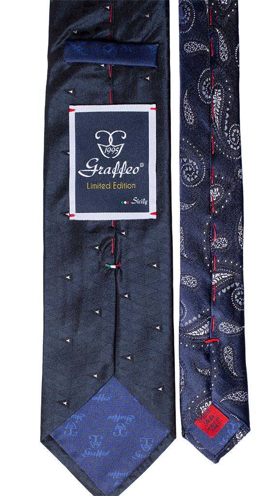 Cravatta Cerimonia Blu Fantasia Bianca Nodo in Contrasto Grigio Made in Italy Graffeo Cravatte Pala