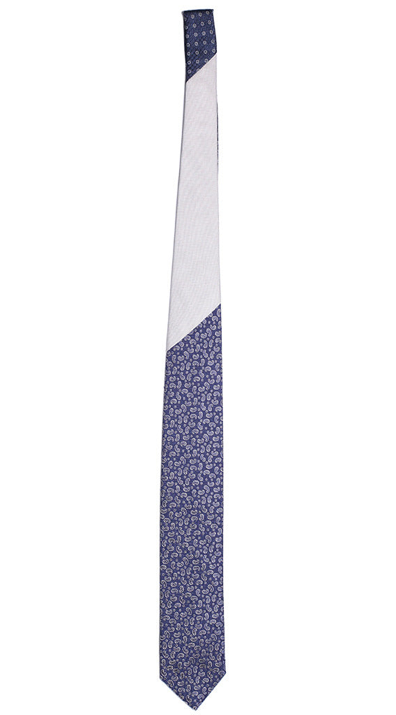Cravatta Cerimonia Blu Navy Paisley Bianco Nodo in Contrasto Grigio Argento Made in Italy Graffeo Cravatte Intera