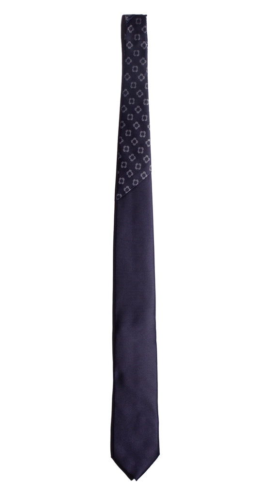 Cravatta Cerimonia Blu Nodo in Contrasto Blu Fantasia Grigia Made in Italy Graffeo Cravatte Intera