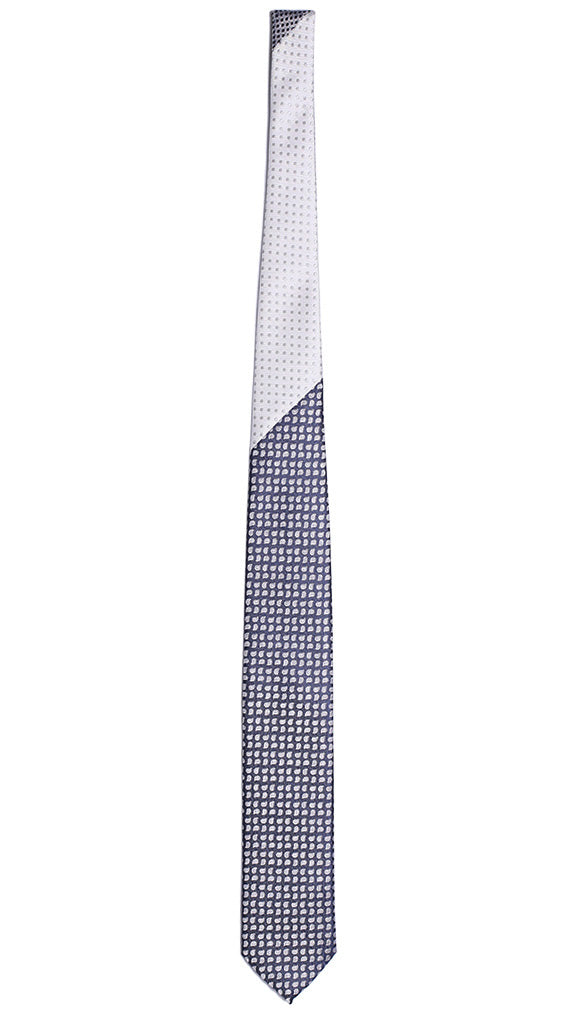 Cravatta Cerimonia Blu Paisley Grigio Chiaro Nodo in Contrasto Grigio Chiaro Pois Made in Italy Graffeo Cravatte Intera