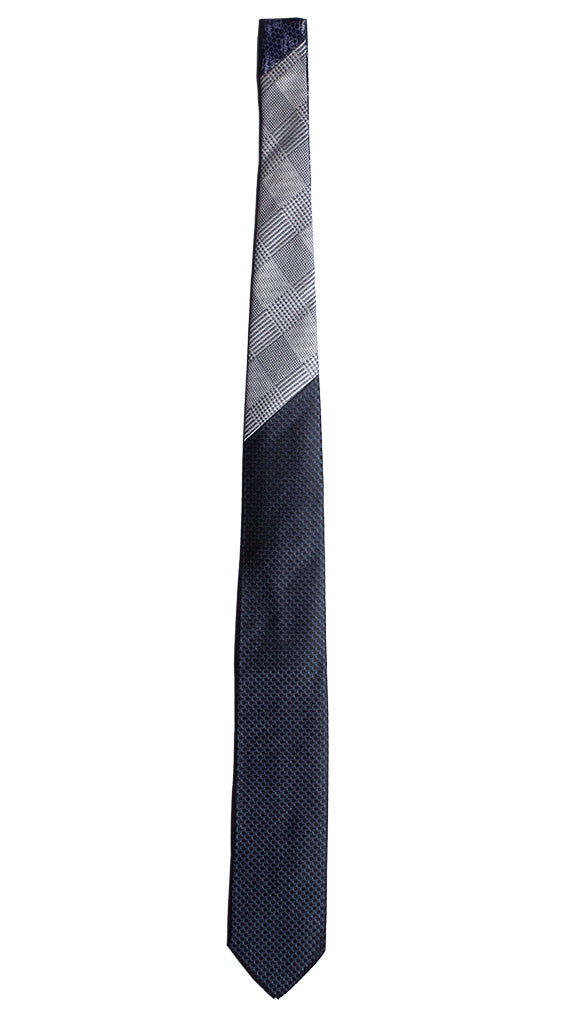 Cravatta Cerimonia Blu Petrolio Nodo in Contrasto Principe di Galles Blu Bianco Made in Italy Graffeo Cravatte Intera