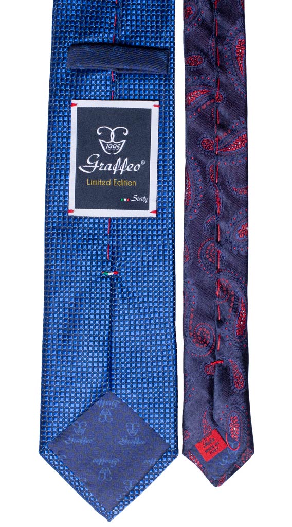 Cravatta Cerimonia Bluette Fantasia Gialla Nodo in Contrasto Blu Made in italy graffeo Cravatte Pala