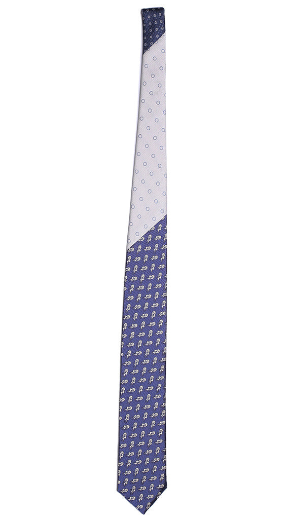 Cravatta Cerimonia Bluette Paisley Bianco Nodo in Contrasto Grigio Bluette Made in Italy Graffeo cravatte Intera