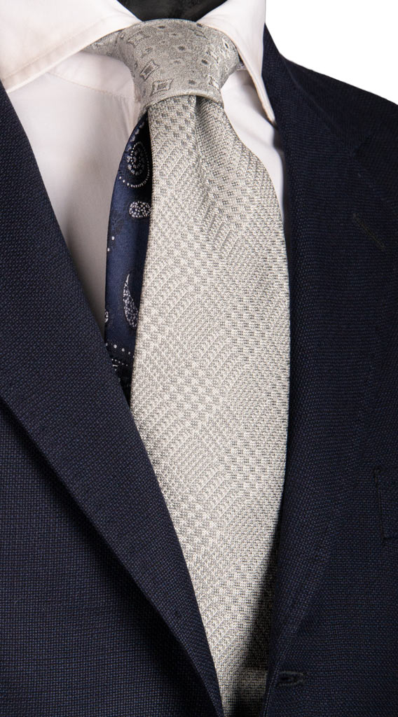 Cravatta Cerimonia Grigia Principe di Galles Nodo in Contrasto Grigio Fantasia Made in Italy Graffeo Cravatte
