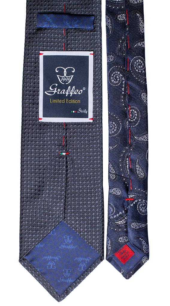 Cravatta Cerimonia Grigia Nodo in Contrasto Blu Nero Paisley Made in Italy Graffeo Cravatte Pala
