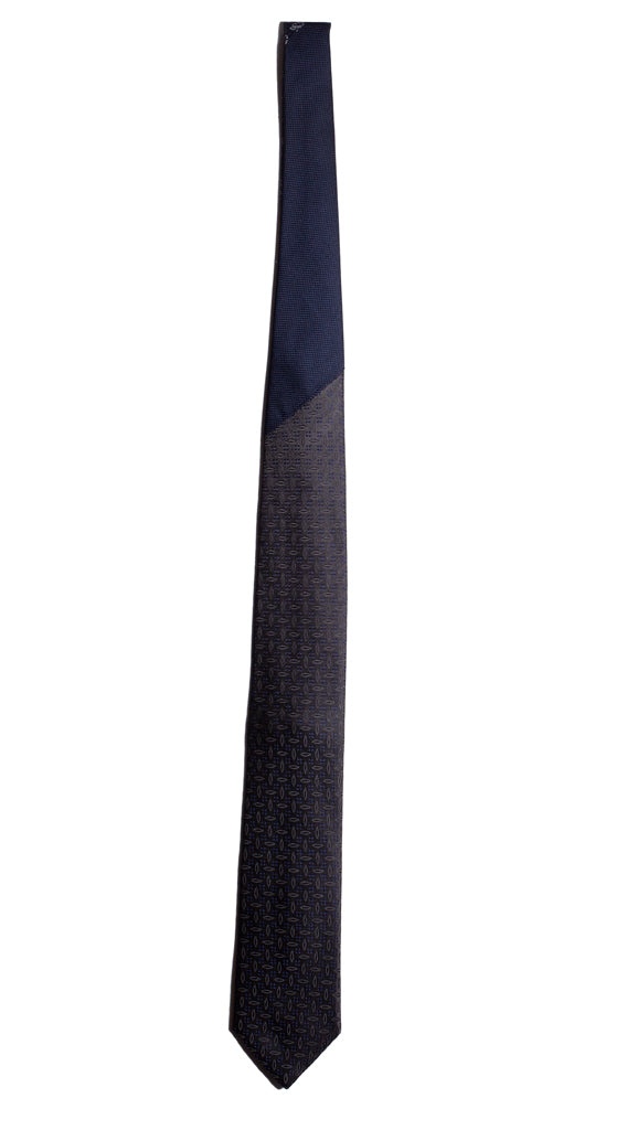 Cravatta Cerimonia Grigio Scuro Fantasia Blu Nodo in Contrasto Blu Made in Italy Graffeo Cravatte Intera