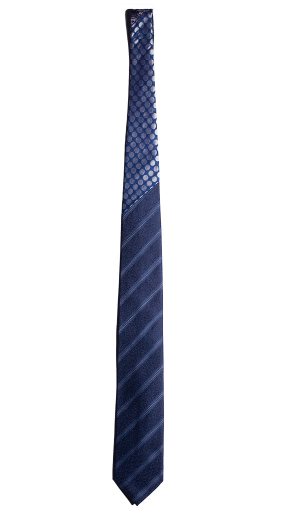 Cravatta Cerimonia Regimental Blu Bianco Nodo in Contrasto Bluette Pois Grigio Made in Italy Graffeo Cravatte Intera