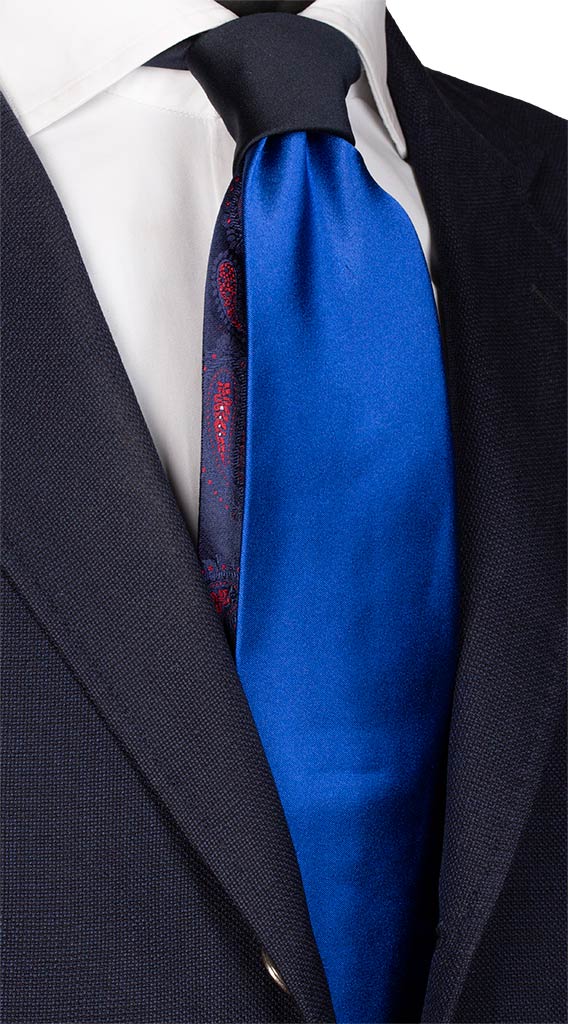Cravatta Cerimonia di Raso Bluette Nodo in Contrasto Blu Made in Italy Graffeo Cravatte
