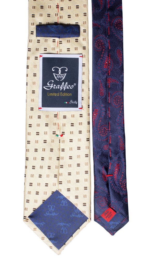 Cravatta Color Crema Fantasia Marrone Beige Nodo in Contrasto Marrone Made in Italy Graffeo Cravatte Pala