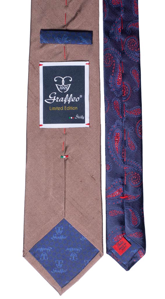 Cravatta Color Fango Shantung di Seta Nodo in Contrasto Bluette N2153