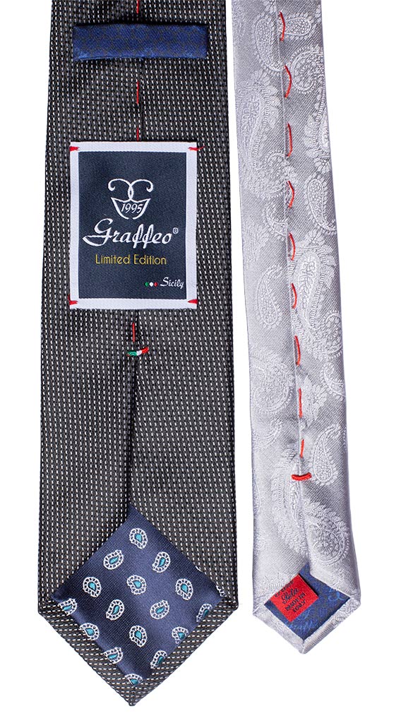 Cravatta Fantasia Bianco Nera Nodo in Contrasto Punto a Spillo Bianco Nero Made in Italy Graffeo Cravatte Pala