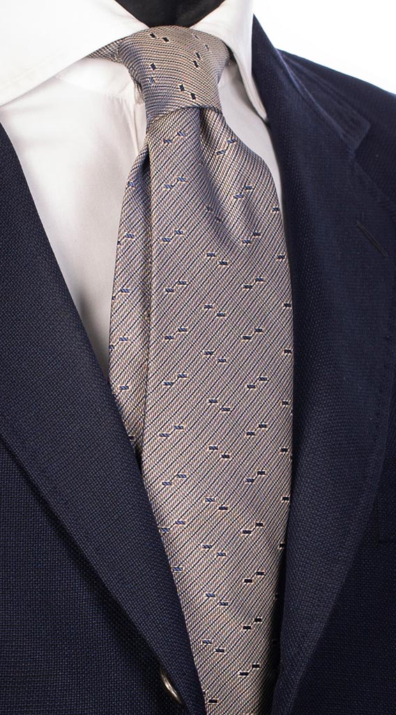 Cravatta Fantasia Blu Beige e Grigia Made in Italy Graffeo Cravatte