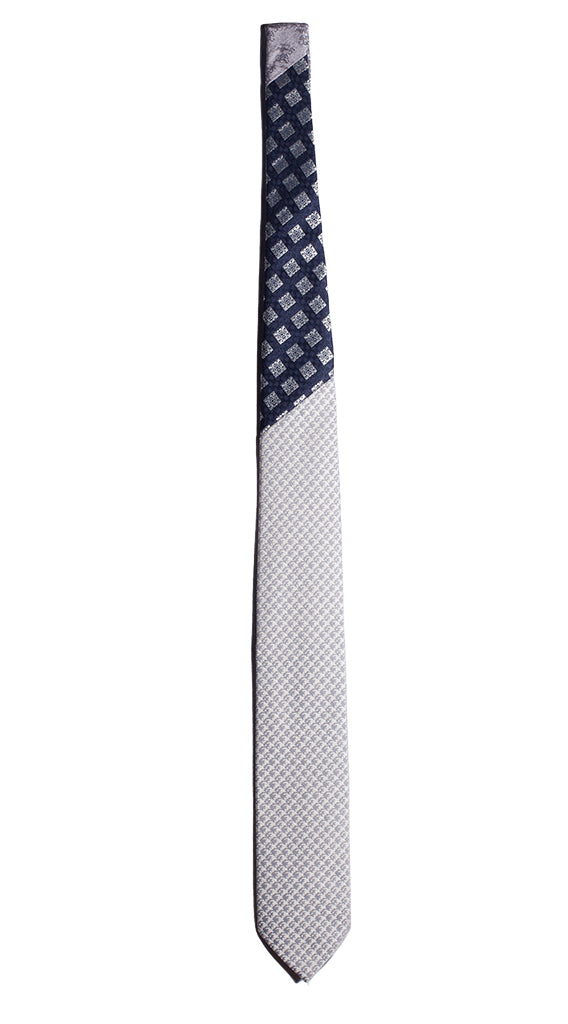 Cravatta Cerimonia Fantasia Grigia Nodo in Contrasto Blu Bianco Made in Italy Graffeo Cravatte Intera