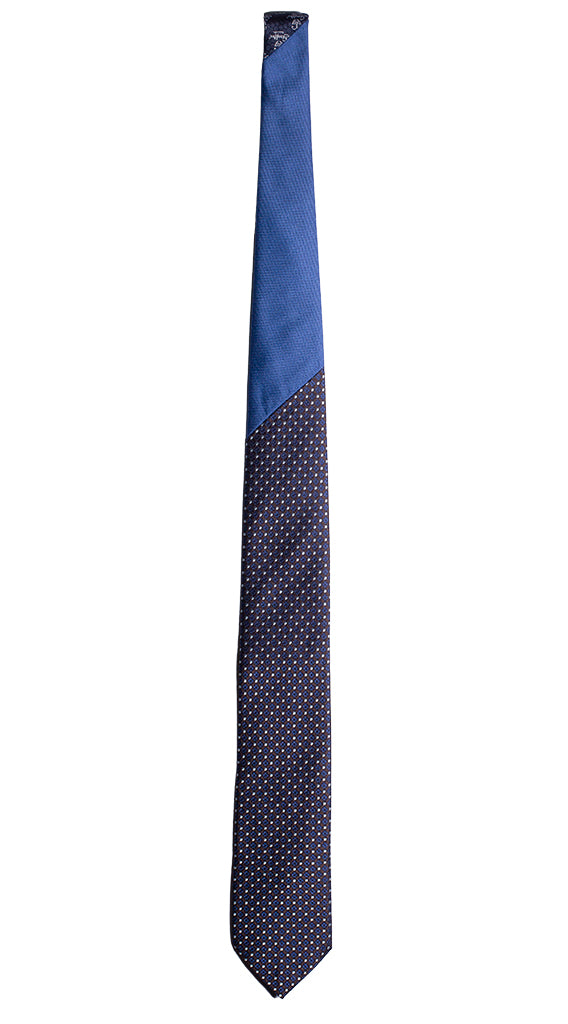 Cravatta Fantasia Marrone Bluette Bianco Nodo in Contrasto Bluette Made in Italy Graffeo Cravatte Intera