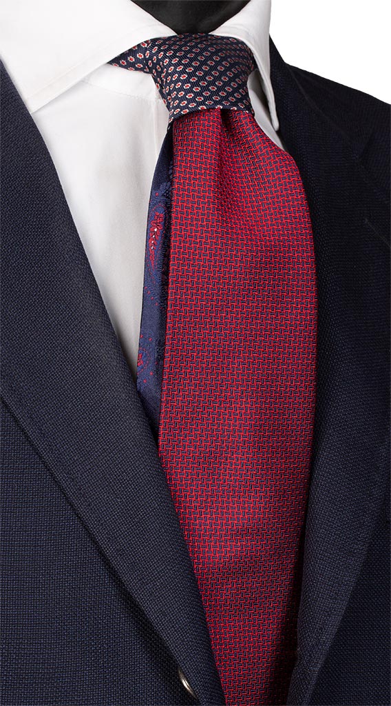 Cravatta Fantasia Rossa Bluette Nodo in Contrasto Blu Rosso Made in Italy Graffeo Cravatte