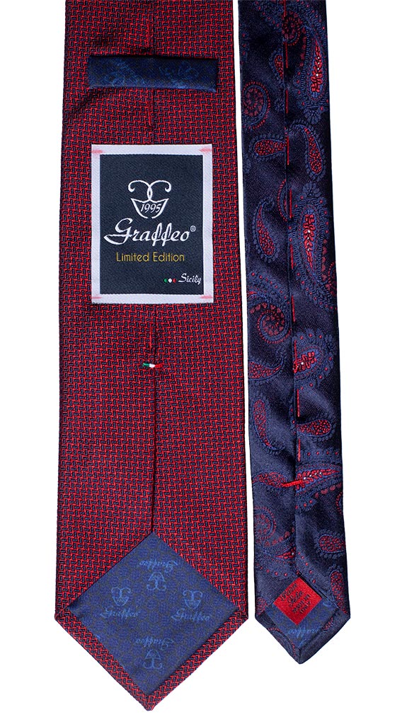 Cravatta Fantasia Rossa Bluette Nodo in Contrasto Blu Rosso Made in Italy Graffeo Cravatte Pala