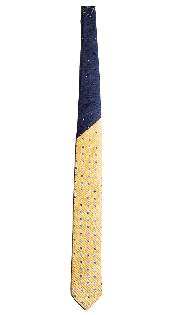 Cravatta Gialla Fantasia Bluette Nodo in Contrasto Blu Paisley Made in Italy Graffeo Cravatte Intera