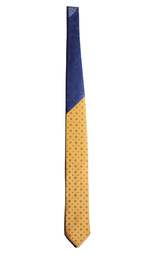 Cravatta Gialla Fantasia Marrone Bluette Nodo in Contrasto Bluette Made in Italy Graffeo Cravatte intera
