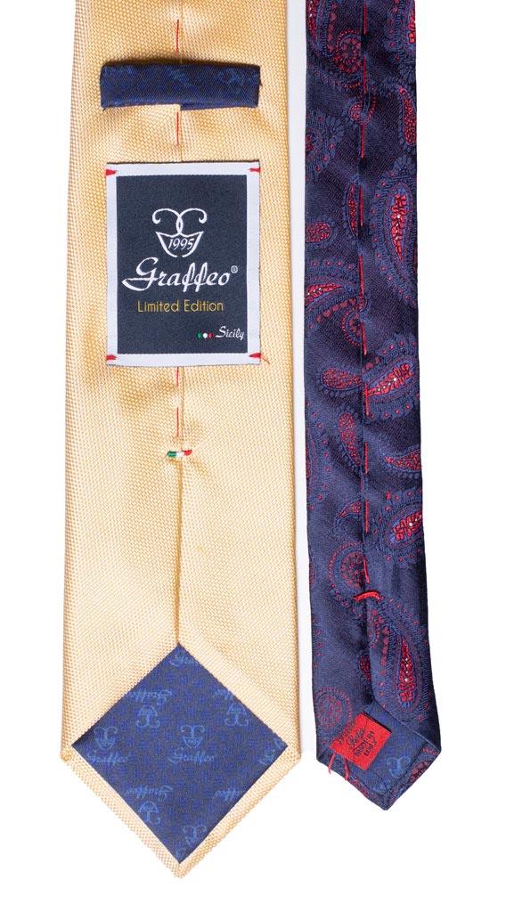 Cravatta Gialla Nodo in Contrasto Blu Made in Italy Graffeo Cravatte Pala