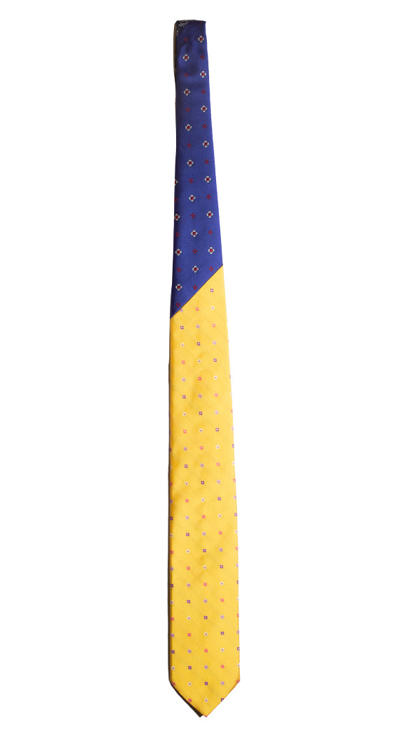 Cravatta Gialla a Fiori Multicolor Nodo in Contrasto Bluette Made in Italy Graffeo Cravatte Intera