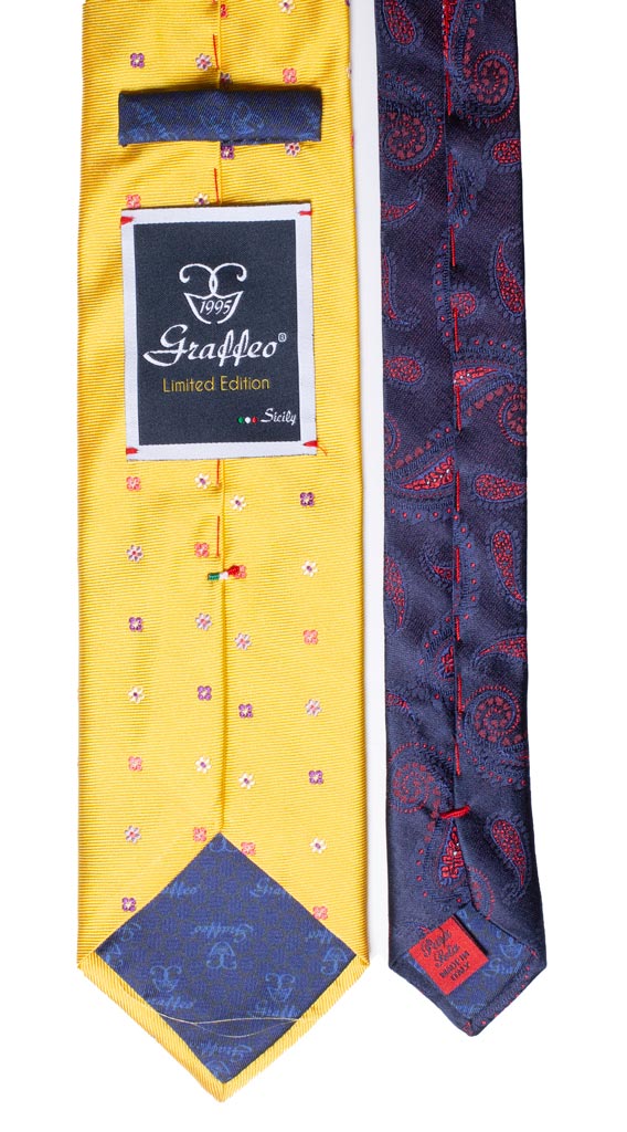 Cravatta Gialla a Fiori Multicolor Nodo in Contrasto Bluette Made in Italy Graffeo Cravatte Pala