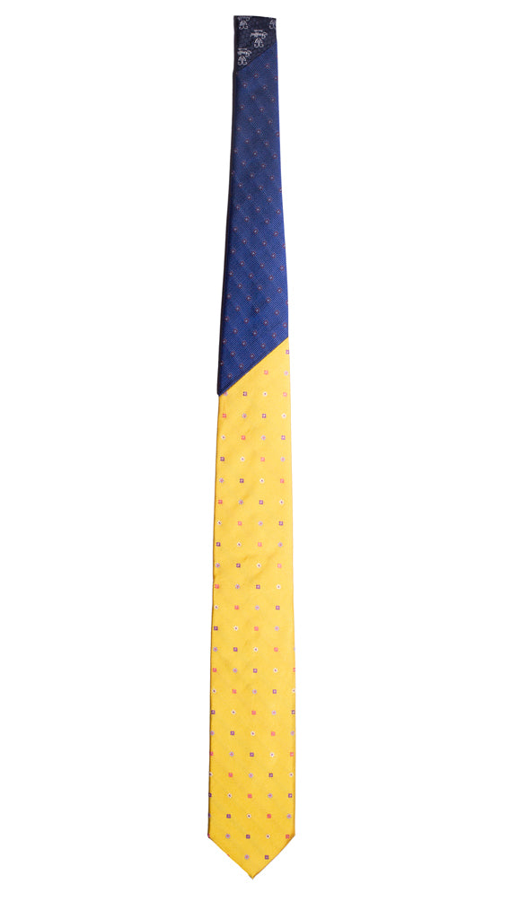 Cravatta Gialla a Fiori Multicolor Nodo in Contrasto Bluette a Fiori Made in Italy Graffeo Cravatte Intera