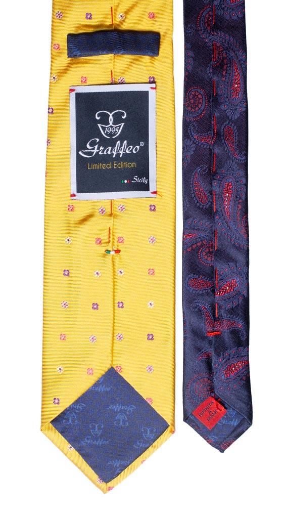 Cravatta Gialla a Fiori Multicolor Nodo in Contrasto Bluette a Fiori Made in Italy Graffeo Cravatte Pala