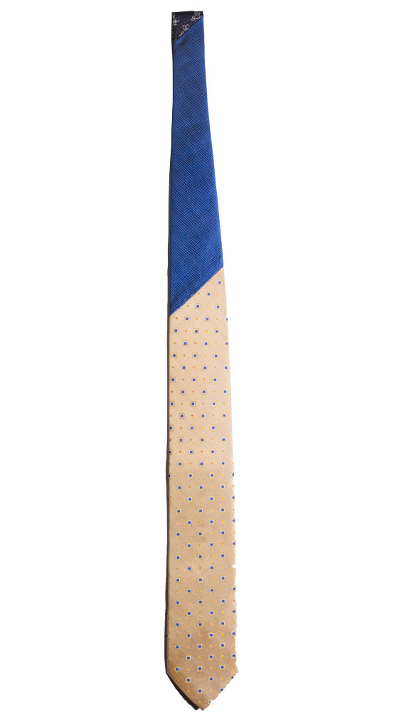 Cravatta Giallo Sabbia Fantasia Bluette Nodo in Contrasto Bluette Made in Italy Graffeo Cravatte Intera