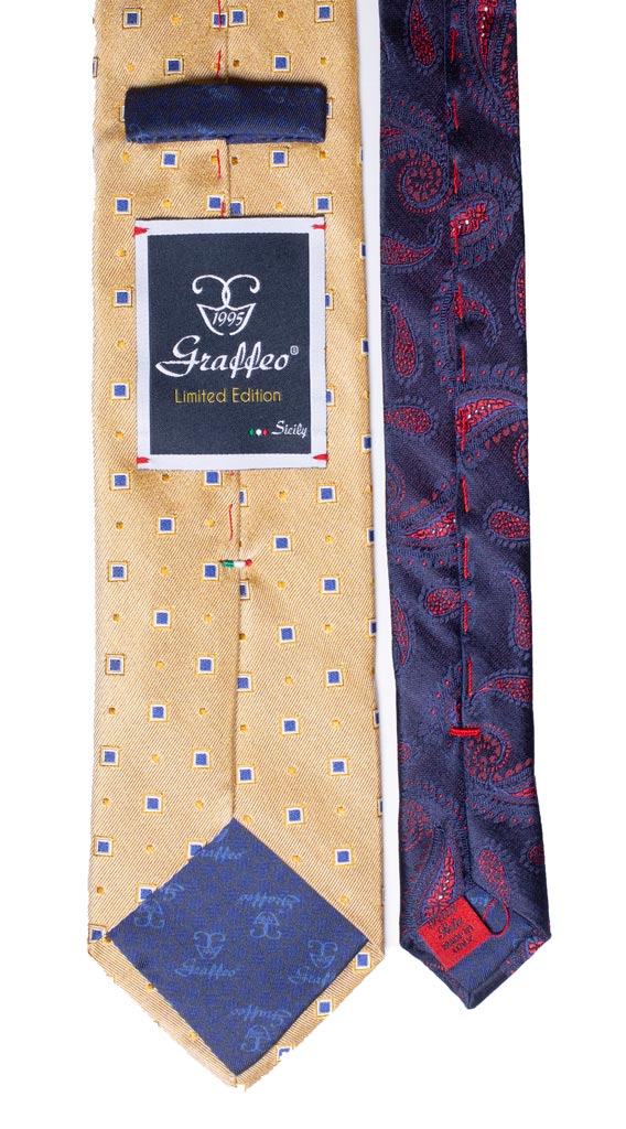 Cravatta Giallo Sabbia Fantasia Bluette Nodo in Contrasto Bluette Made in Italy Graffeo Cravatte Pala