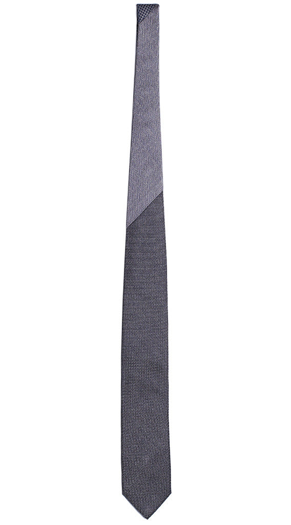 Cravatta Grigia Blu Nodo a Contrasto Lisca di Pesce Grigia Blu Made in Italy Graffeo Cravatte Intera