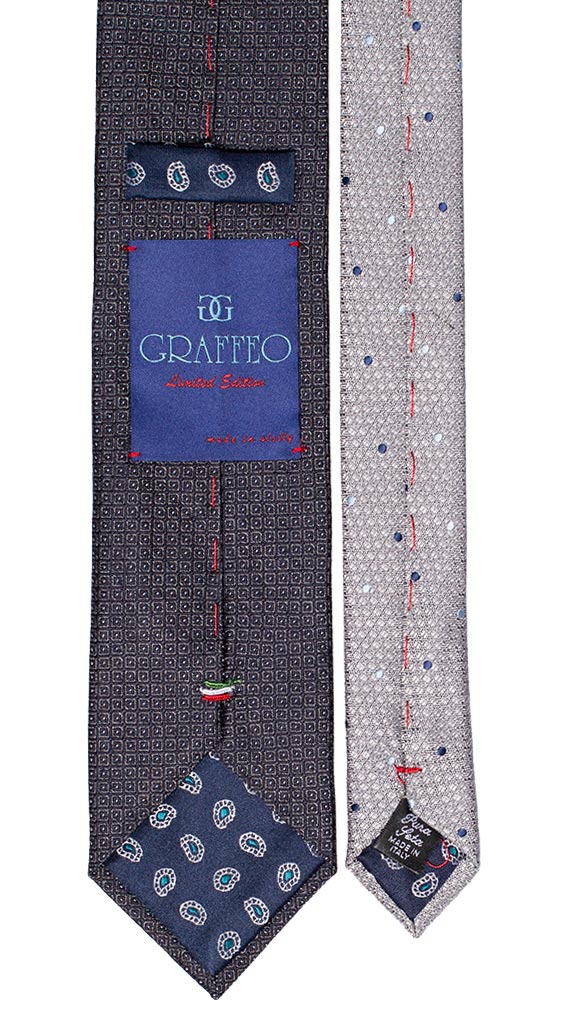Cravatta Grigia Blu Nodo a Contrasto Lisca di Pesce Grigia Blu Made in Italy Graffeo Cravatte Pala