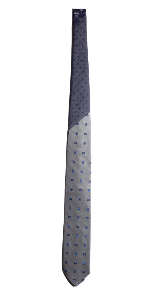 Cravatta Grigia Fantasia Bluette Blu Nodo in Contrasto Grigio a Pois Blu Made in Italy Graffeo Cravatte Intera